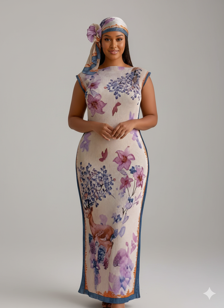 100% Stretch Curve Hugging Kaftan + Matching Scarf